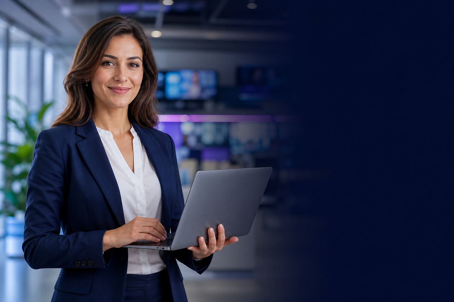 Professional media consultant with laptop